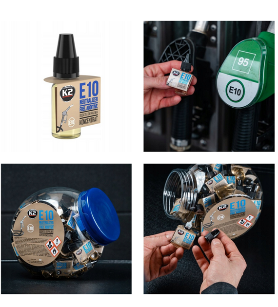 K2 E10 10ml dodatek do benzyny,superkoncentrat neutralizuje 40-60L biopaliw