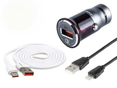 Ładowarka 12/24V QC3.0 1x USB + kabel USB > Lightning