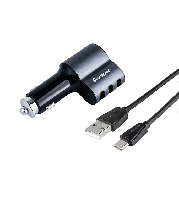 Ładowarka 12/24V 3x USB Auto-ID max 5.1A z gniazdem zapalniczki + kabel USB > USB-C