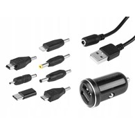 Ładowarka uniwersalna 2x USB 3,4A kabel 12cm + 7 końcówek czarna