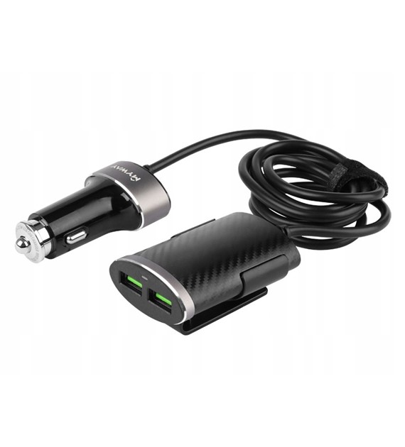 Ładowarka MYWAY 12/24V 2x USB + 2X USB 5,1A Auto ID na przewodzie 100cm z klipsem