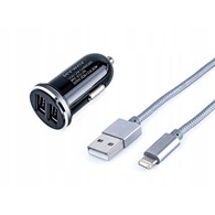 Ładowarka MY WAY 12/24V 2x USB 2,1A + kabel z zespoloną wtyczką microUSB + Lightning