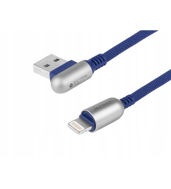 Kabel MYWAY do ładowania i synchronizacji 120cm w oplocie z mikrofibry dwustronne kątowe USB Lighting navy