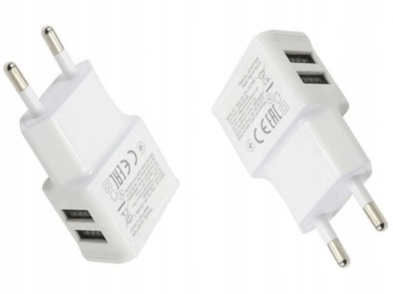 Adapter USB biały ładowarka sieciowa 230v USB 2 WEJŚCIA