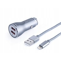 Ładowarka MYWAY 12/24V WC3,0 2xUSB Auto - ID max 4,2A _ kabel z zespoloną wtyczką microUSB lightning