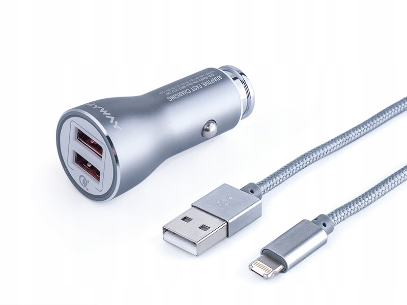 Ładowarka MYWAY 12/24V WC3,0 2xUSB Auto - ID max 4,2A _ kabel z zespoloną wtyczką microUSB lightning