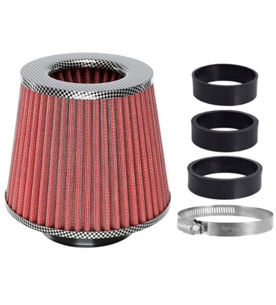 Filtr powietrza stożkowy 155x130x120 mm czerwony/carbon adaptery: 60, 63, 70 mm