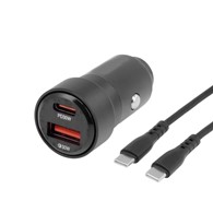 Ładowarka 12/24V, USB 30W + USB-C PD 30W + kabel USB-C > USB-C 100 cm, max 60W