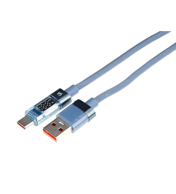Kabel do ładowania i synchronizacji, w oplocie z mikrofibry, 100 cm, USB > USB-C, max 66W z wyświetlaczem, niebieski