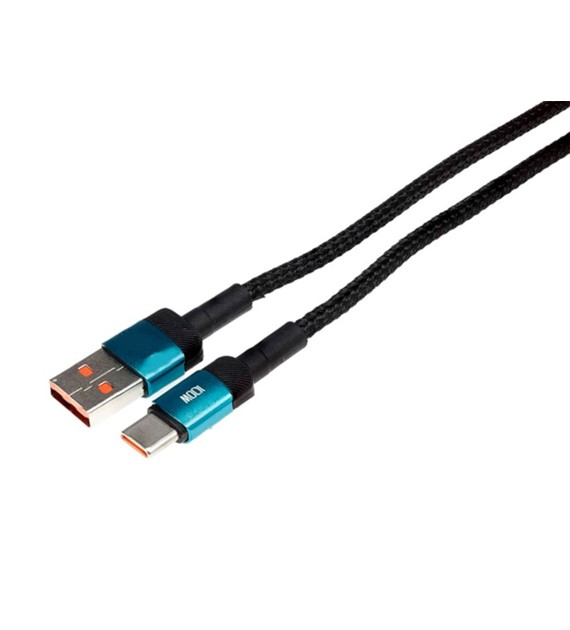 Kabel do ładowania i synchronizacji, w oplocie z mikrofibry, 100 cm, USB > USB-C, max 100W, turkusowy