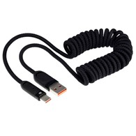 Kabel do ładowania i synchronizacji, w oplocie z mikrofibry, spiralny, 50 - 180 cm, USB > USB-C, max 100W, czarny