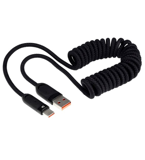 Kabel do ładowania i synchronizacji, w oplocie z mikrofibry, spiralny, 50 - 180 cm, USB > USB-C, max 100W, czarny