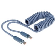 Kabel do ładowania i synchronizacji, w oplocie z mikrofibry, spiralny, 50 - 180 cm, USB-C > USB-C, max 100W, niebieski