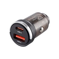 Ładowarka 12/24V, USB 18W + USB-C PD 33W, z pierścieniem, przezroczysta czarna
