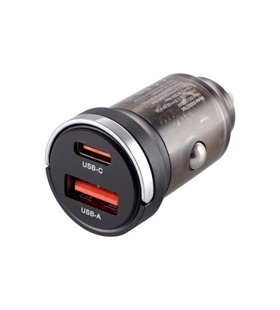 Ładowarka 12/24V, USB 18W + USB-C PD 33W, z pierścieniem, przezroczysta czarna