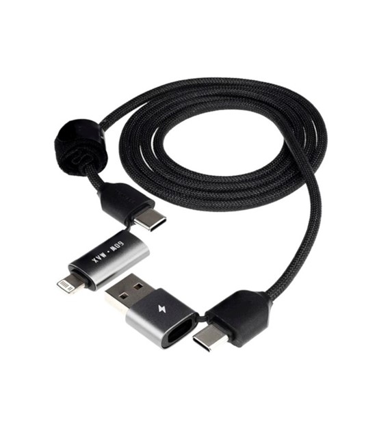 Kabel do ładowania i synchronizacji, w oplocie z mikrofibry, 100 cm (4w1) USB / C > USB-C / Lightning, max 60W