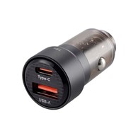 Ładowarka 12/24V, USB 30W + USB-C PD 45W, przezroczysta czarna