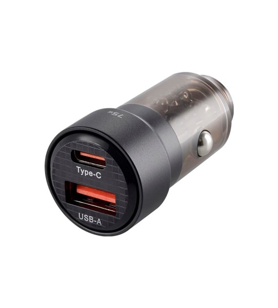 Ładowarka 12/24V, USB 30W + USB-C PD 45W, przezroczysta czarna