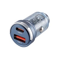 Ładowarka 12/24V, USB 18W + USB-C PD 33W, z pierścieniem, przezroczysta niebieska