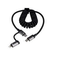Kabel do ładowania i synchronizacji, w oplocie z mikrofibry, spiralny, 50 - 150 cm, USB-C > USB-C / Lightning, max 60W