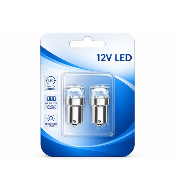 Żarówka 2x Dioda LED Ba15s 9 LED 5mm żółta blister