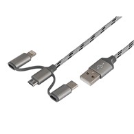 Kabel do ładowania i synchronizacji 120 cm 3w1 usb > micro USB Ligtning + USB-C