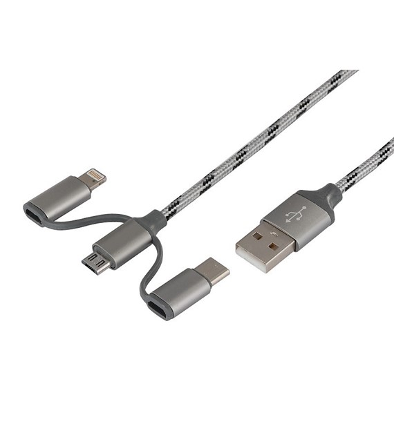 Kabel do ładowania i synchronizacji 120 cm 3w1 usb > micro USB Ligtning + USB-C