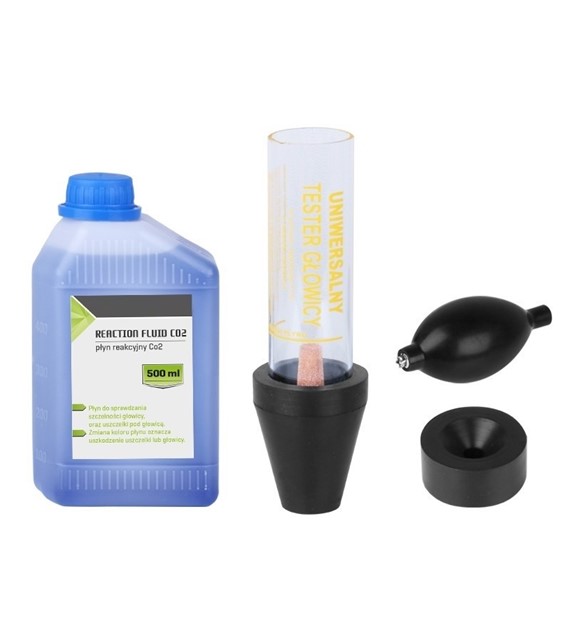 Tester szczelności uszczelki głowicy CO2 + płyn reakcyjny 500 ml + pompka do zasysania gazu z układu chłodzenia + tuba do pomiaru